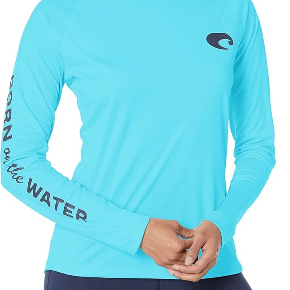 Women's Cosa Del Mar Tech Array UPF Shirt Size LARGE Aqua Blue